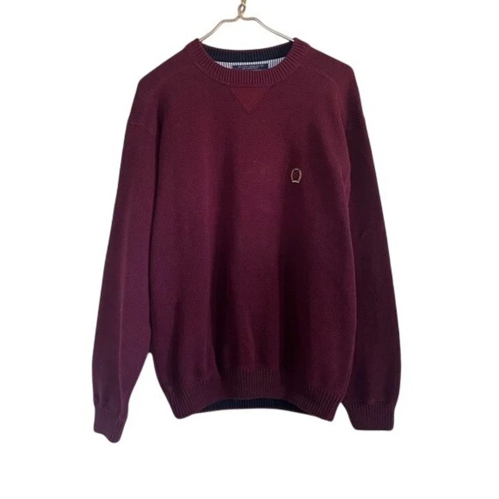 Tommy Hilfiger Sweater Mens Size M Burgundy Cotton  Long Sleeve VTG Y2K Preppy